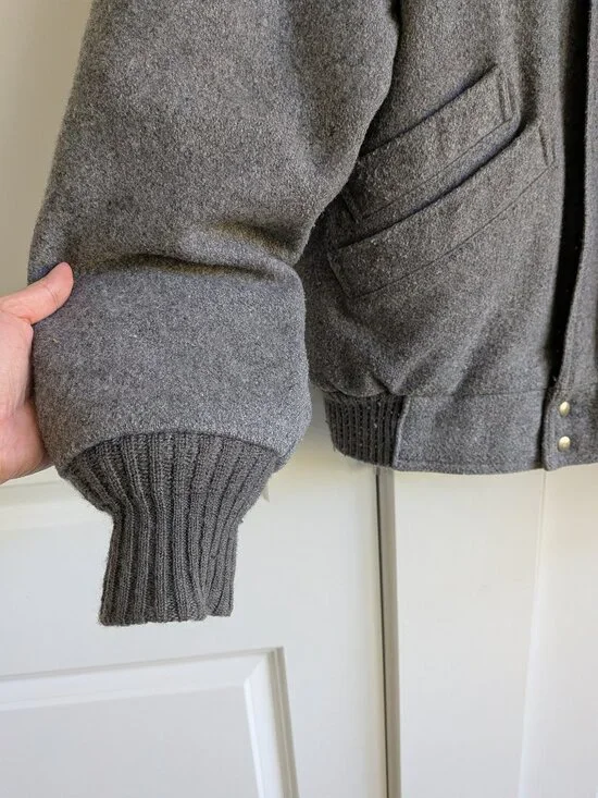 Vintage Hunt Club Wool Jacket Men M Gray Collared Bomber Jacket Made in USA - Picture 5 of 16